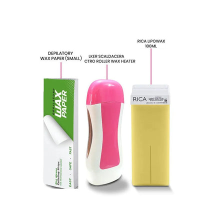 Set Of 3 - Rica Wax Deal (Depilatory Machine + Rica Roll-On Wax + Wax Papers)